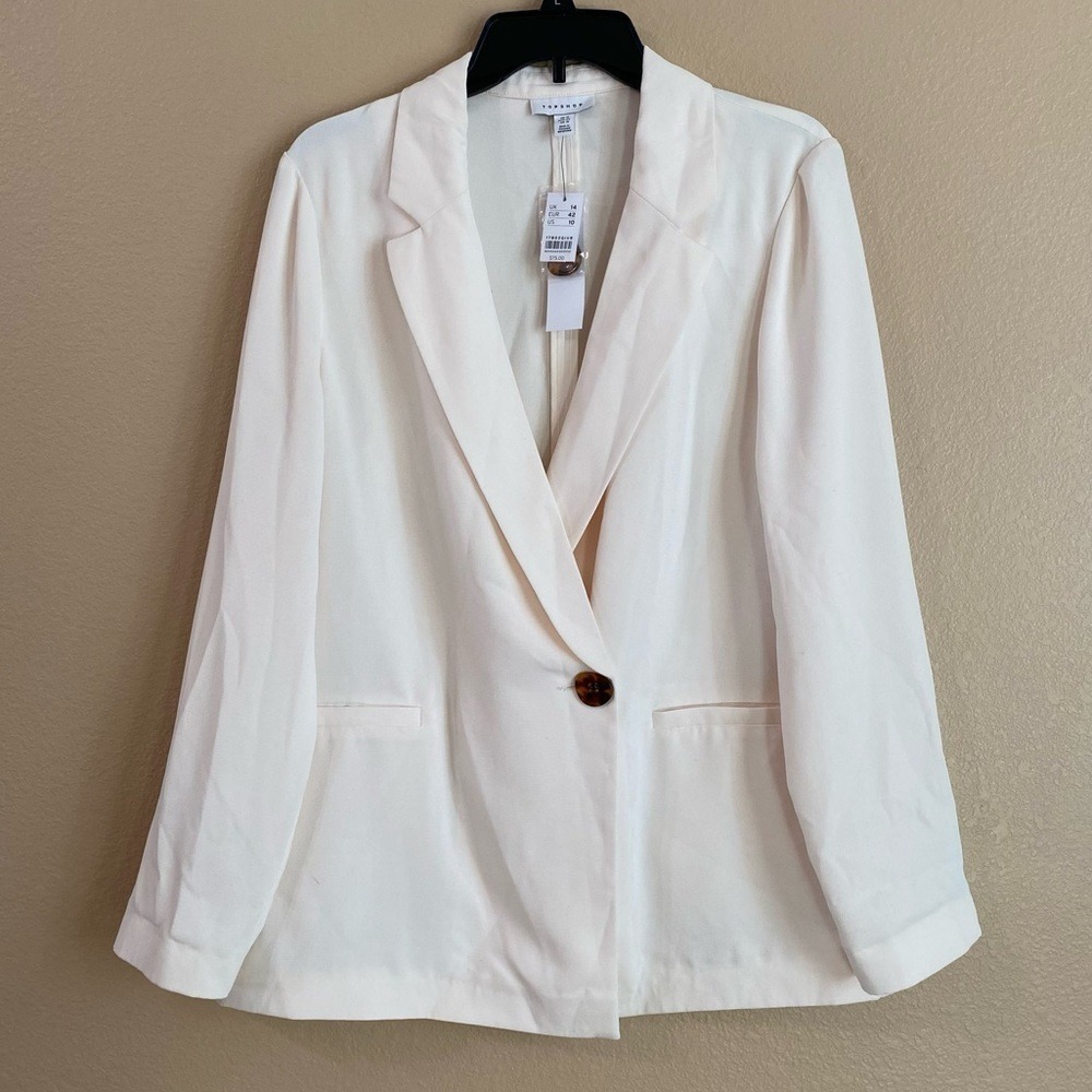 Topshop New Size 10 Classic Ivory Single Button Rita Blazer Quiet Luxury Minimal